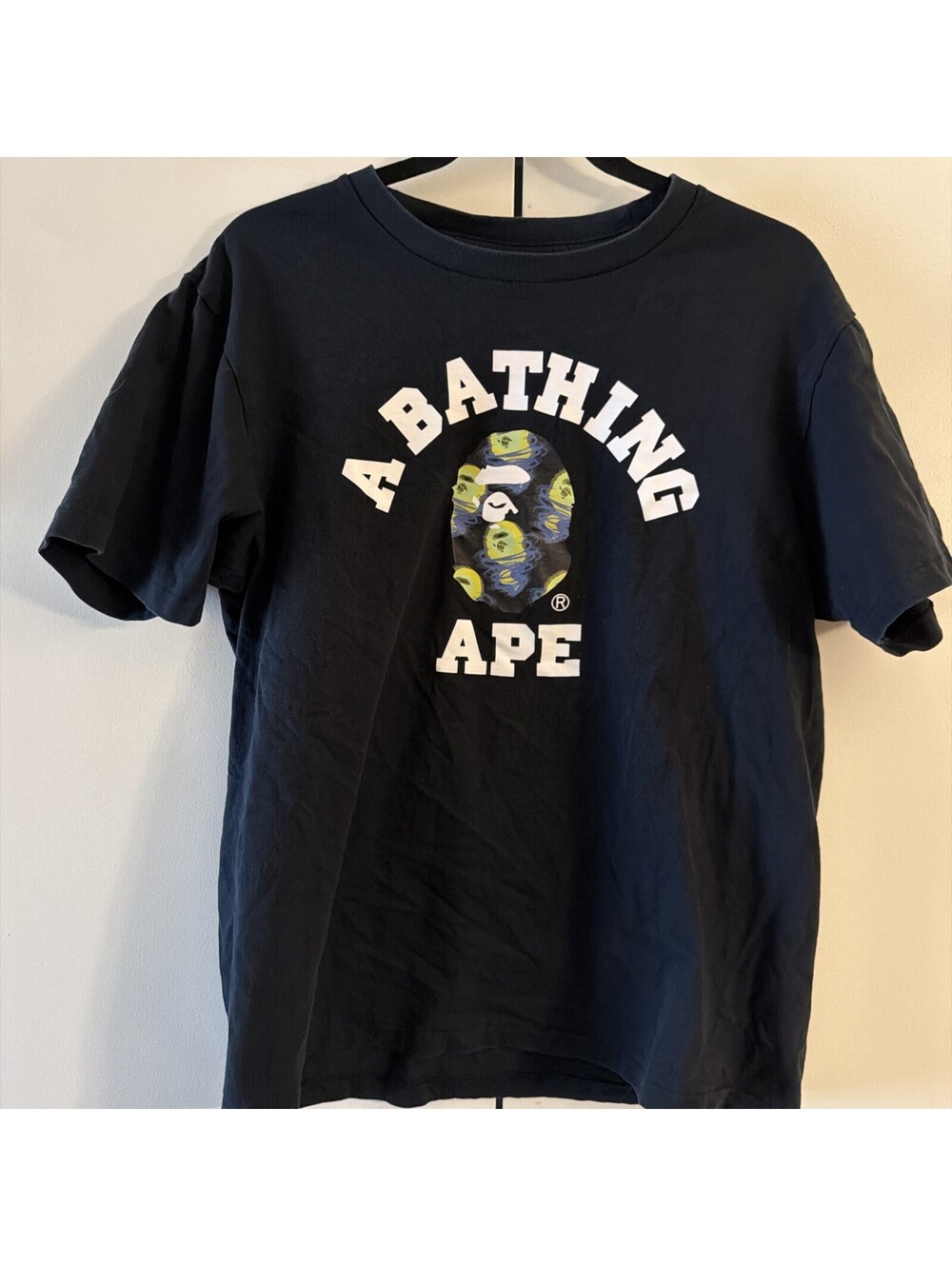 BAPE A Bathing Ape Storm College Tee Black Camo Graphic T-Shirt Size Medium M